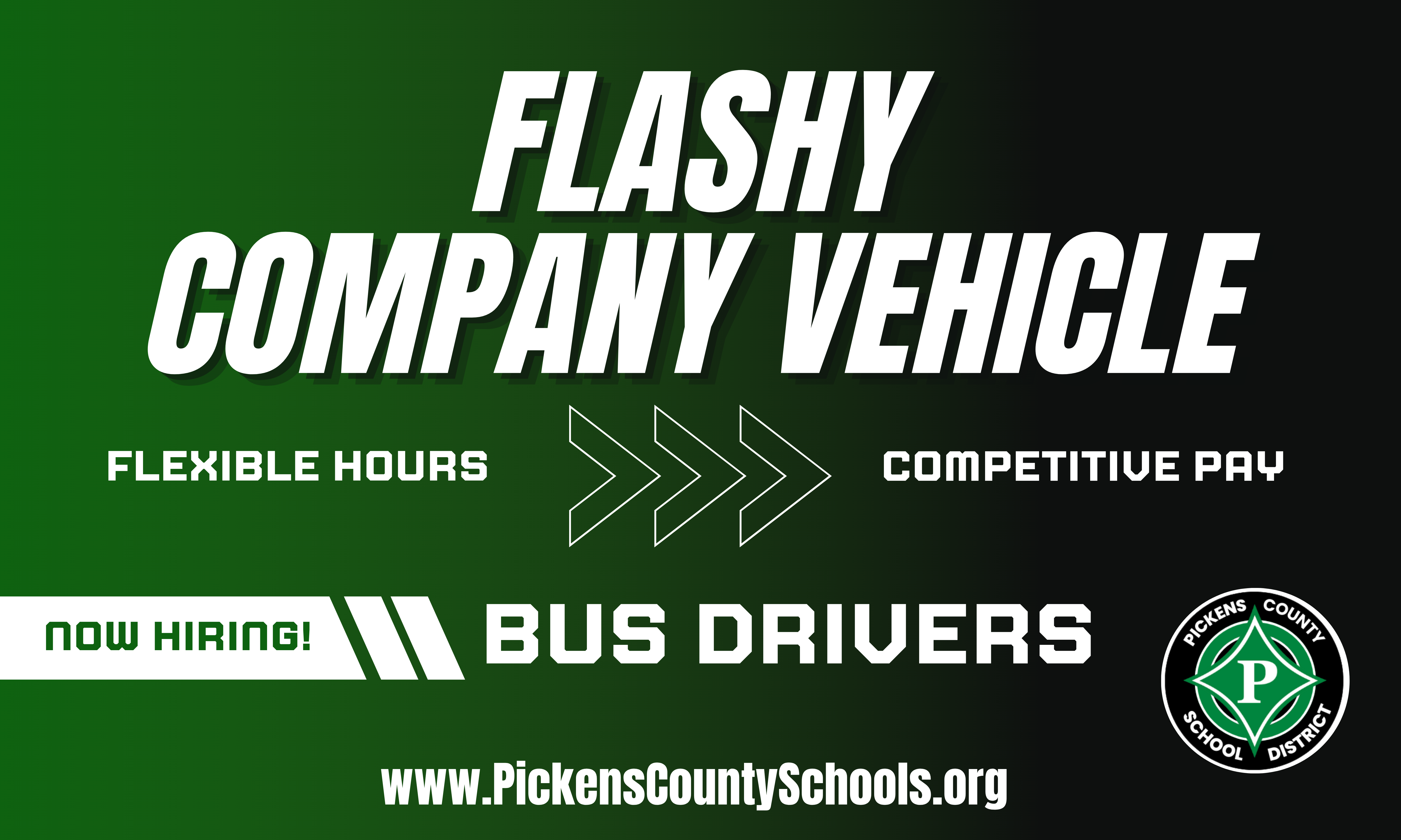 Flashy company vehicle now hiring bus drivers banner