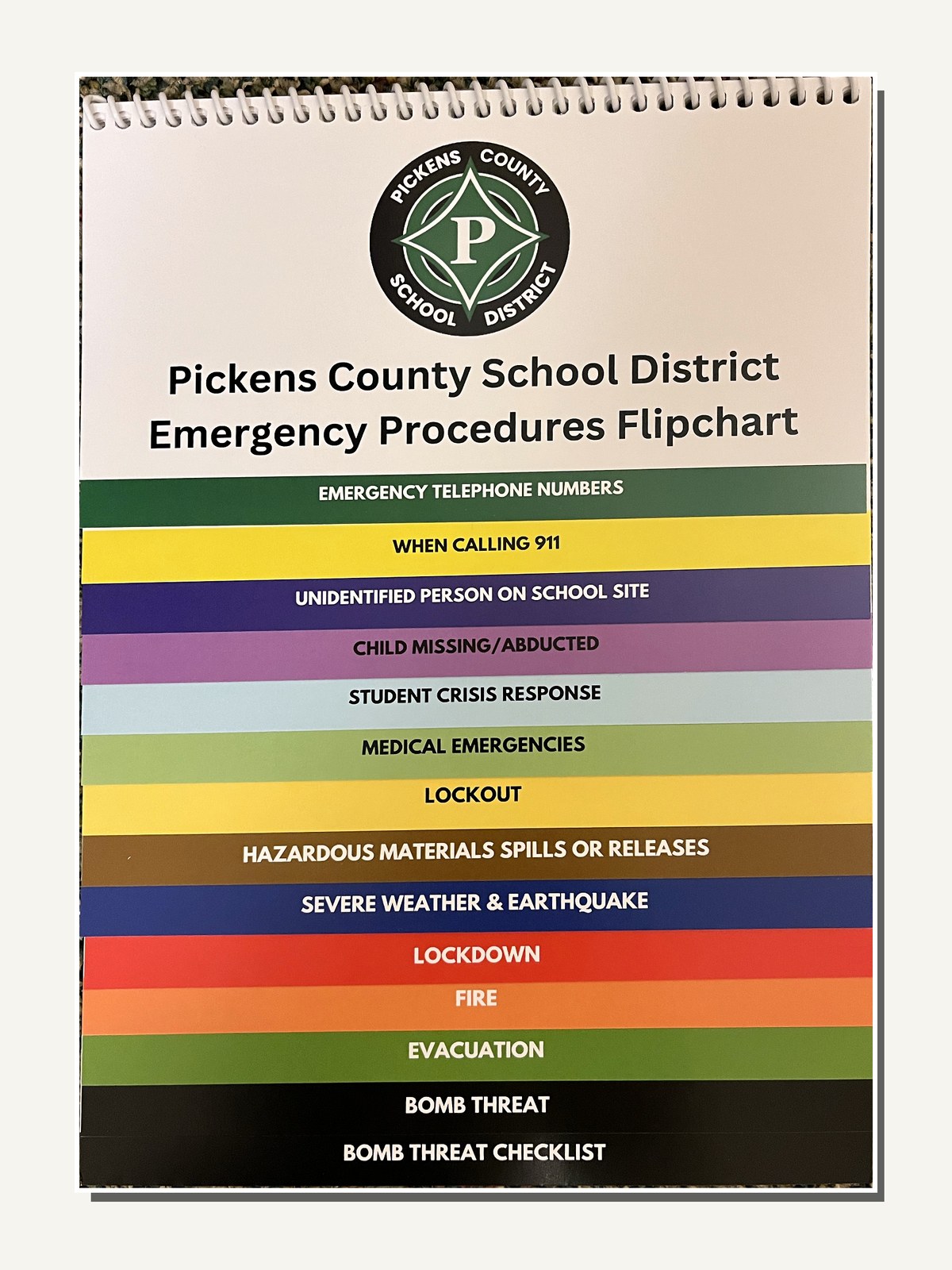 Cover of the Pickens County School District Emergency Procedures Flipchart